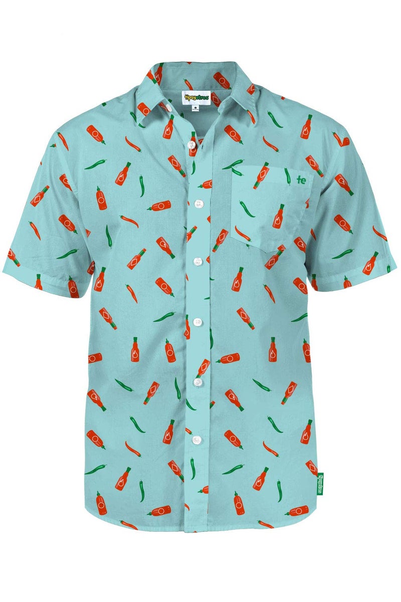 Tipsy Elves Blue Hot Sauce Summer Hawaiian Shirts for Men - Casual Beach & Summer Party Shirts for Men - Stretch Fabric with Modern Fit - Fun Design for Parties & Vacation - Medium - Image 1